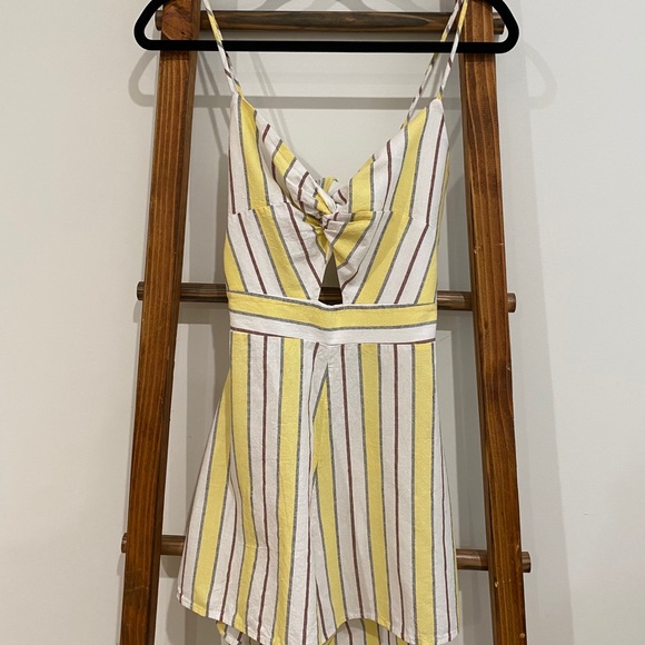 Yellow and White Stripe Romper with Cutout - Picture 2 of 6
